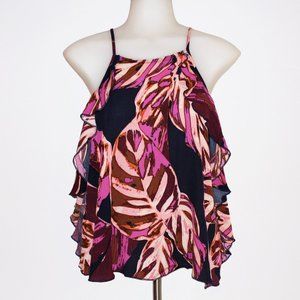 Navy & Pink Tropical Leaf Print Tank